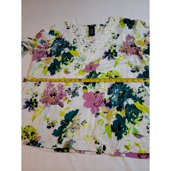 Premise Womens Belize City Floral Lace-Trim Tunic Top Linen/Rayon Blend Size XXL - Picture 10 of 16